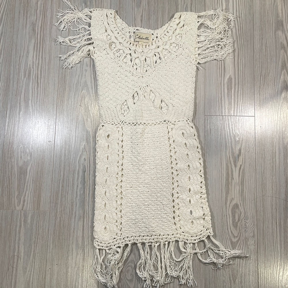 Cleobella Ivory Crochet Fringe Mini Dress